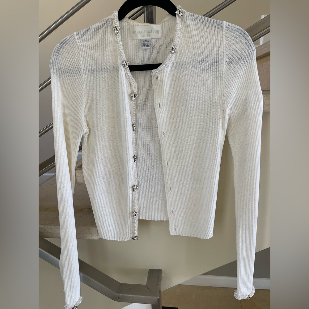 Vintage Pamela Dennis Elegant White Cardigan Sweater/Jacket